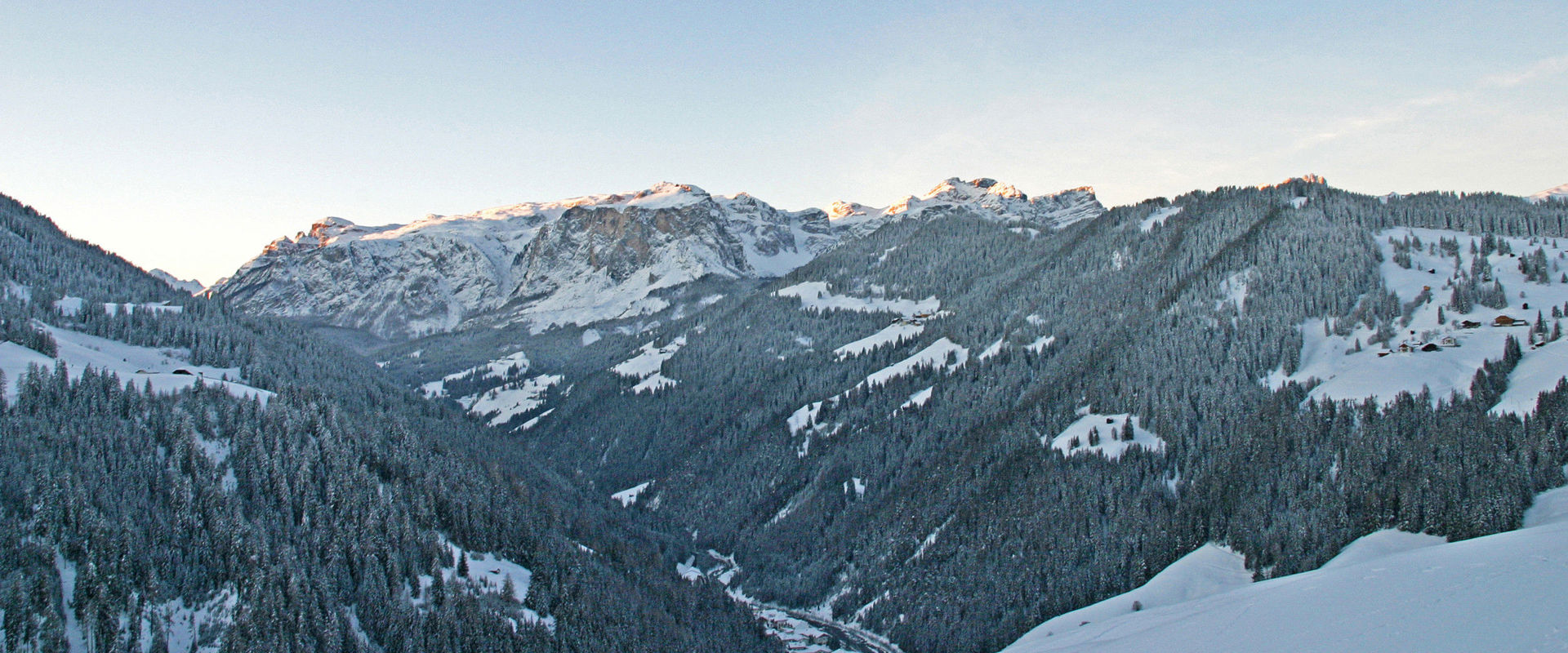 Winter in Alta Badia Snow landscape in Alta Badia with view of the Dolomites