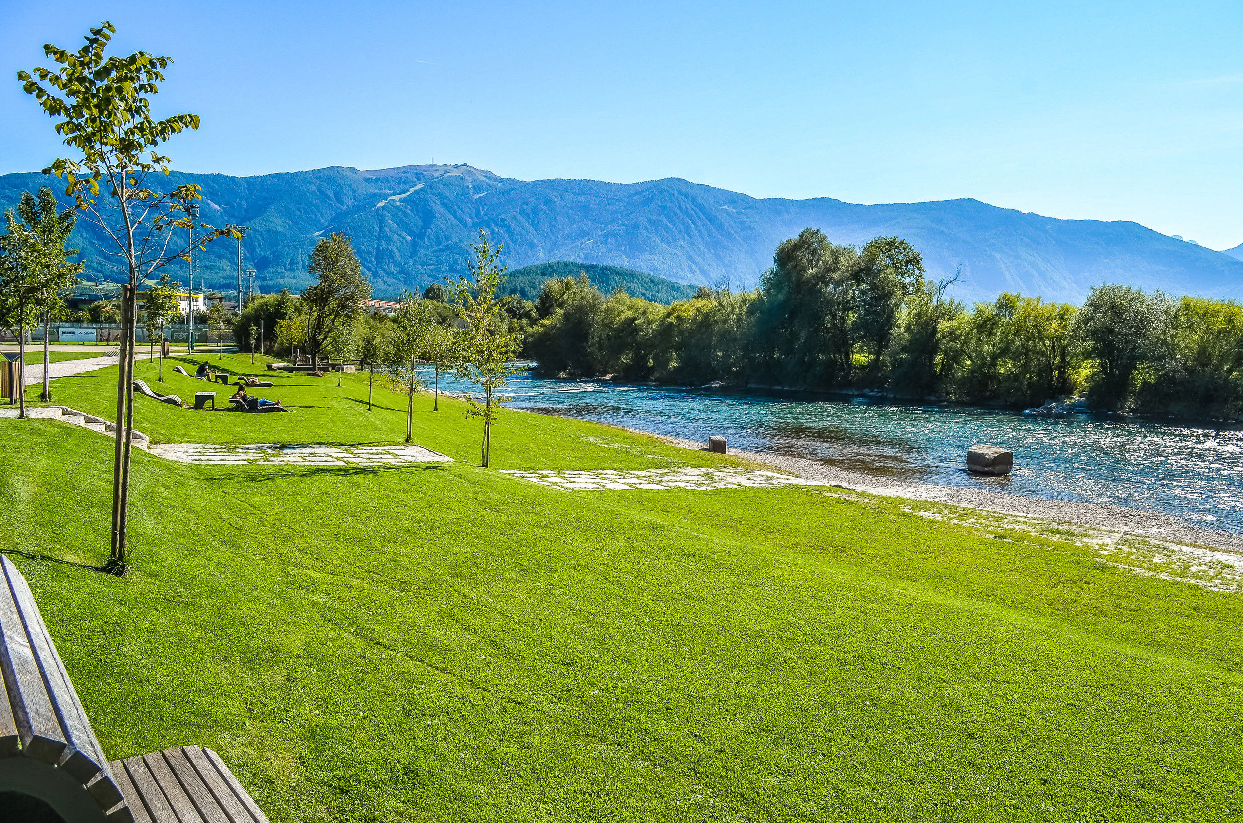 Beach by Ahr river in St. Georgen near Bruneck