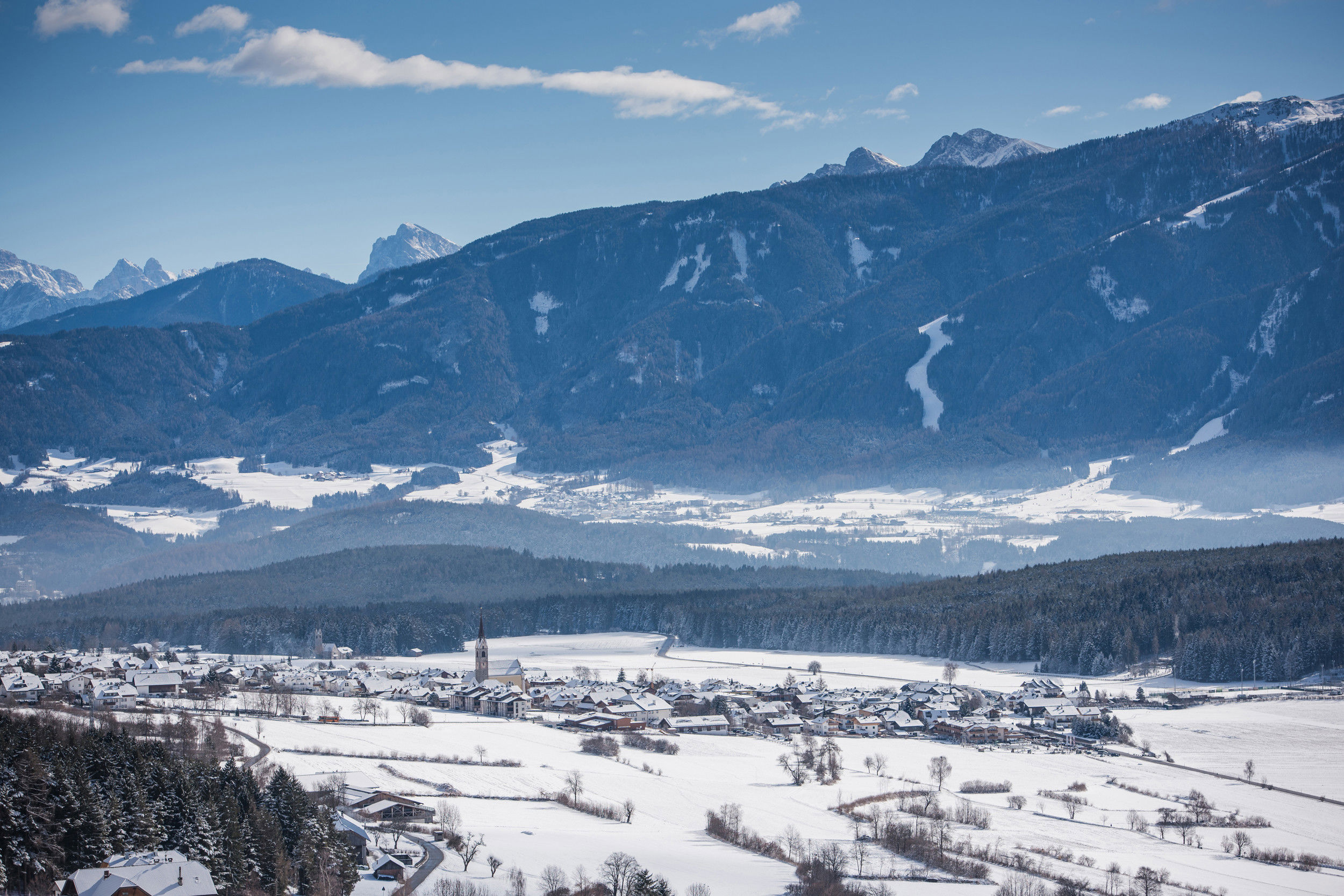 View over Pfalzen & surroundings in winter