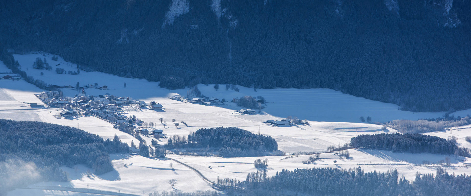 View of Stefansdorf near Bruneck in winter