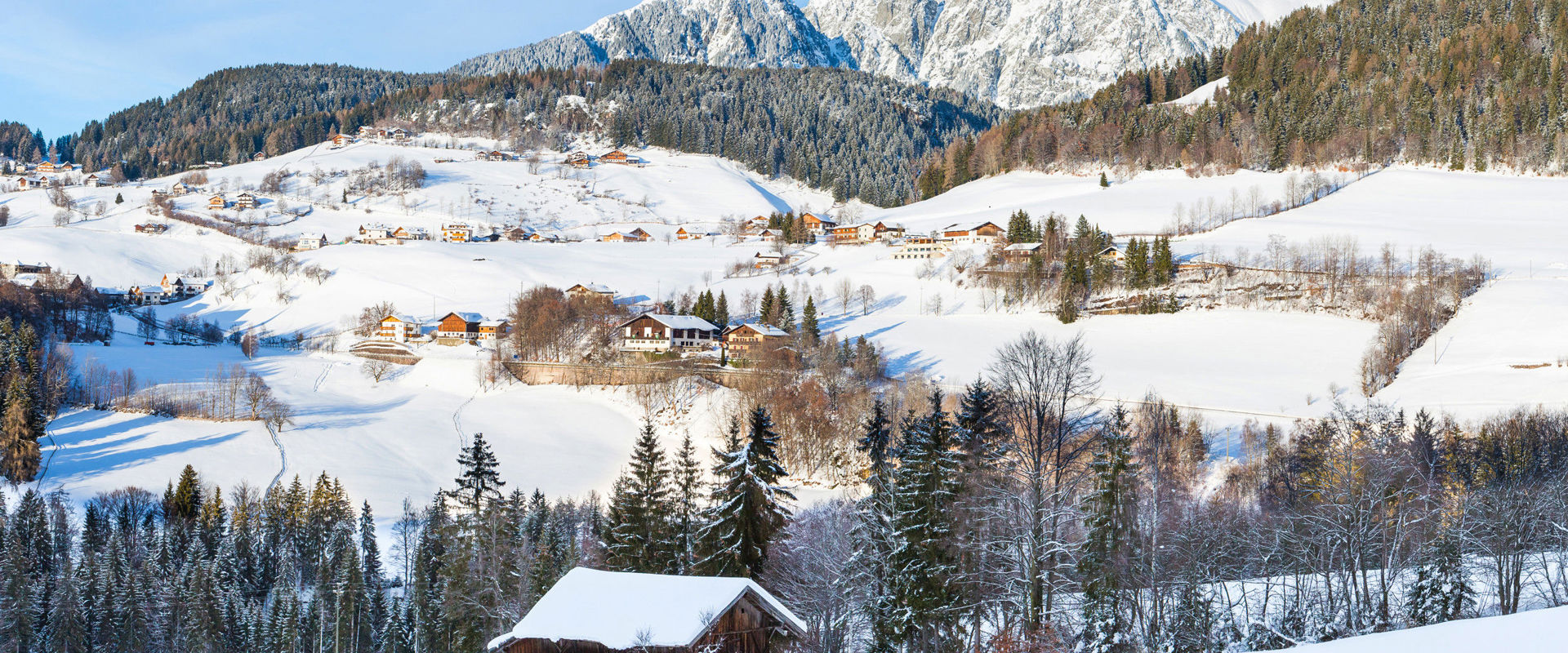 Hafling View over idyllic mountain farms in Hafling