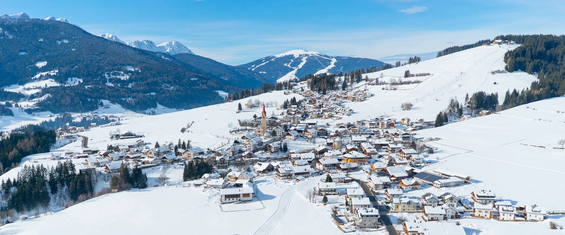 Welsberg-Taisten View of the snowy winter landscape in Taisten