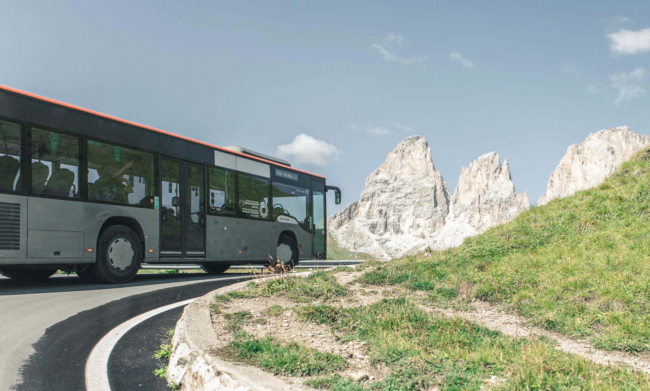 Bus travelling up the mountain road