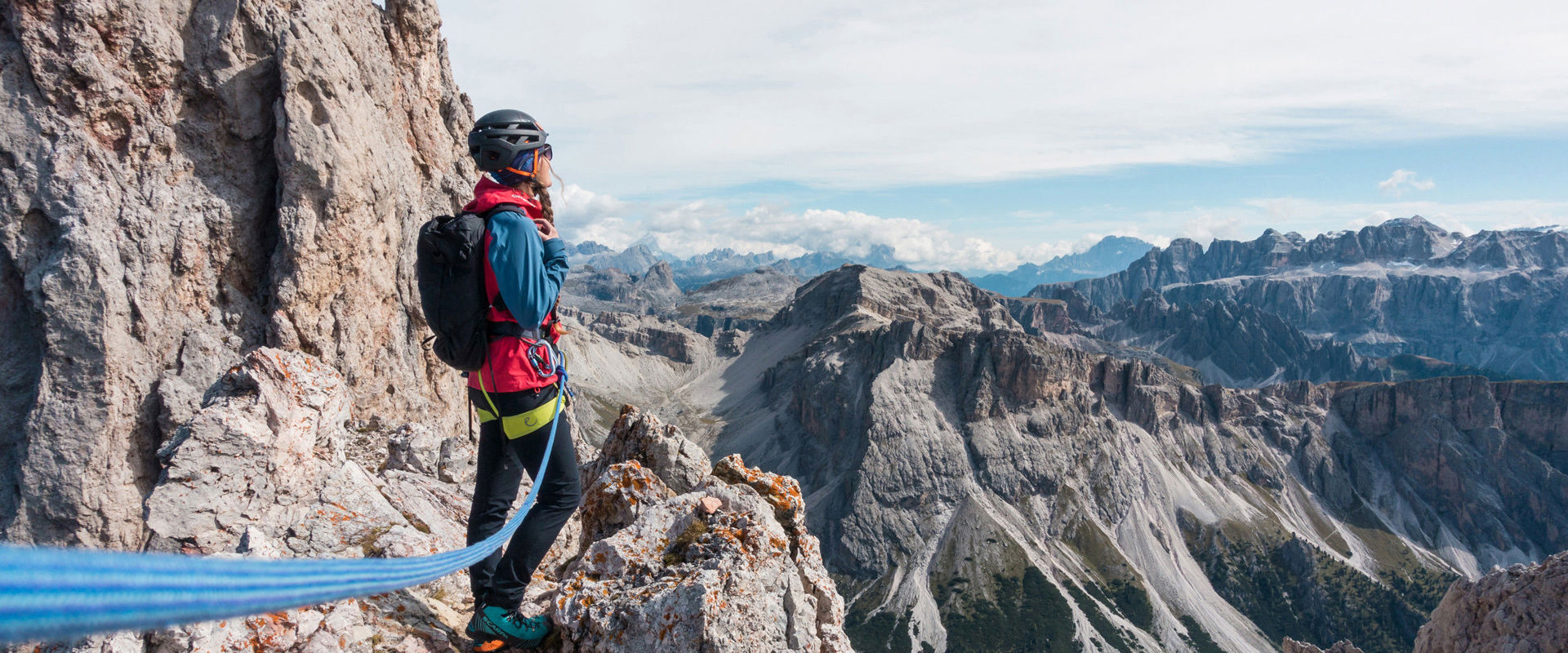 Sas Rigais via ferrata Climber enjoying the view on the Sas Rigais via ferrata.
