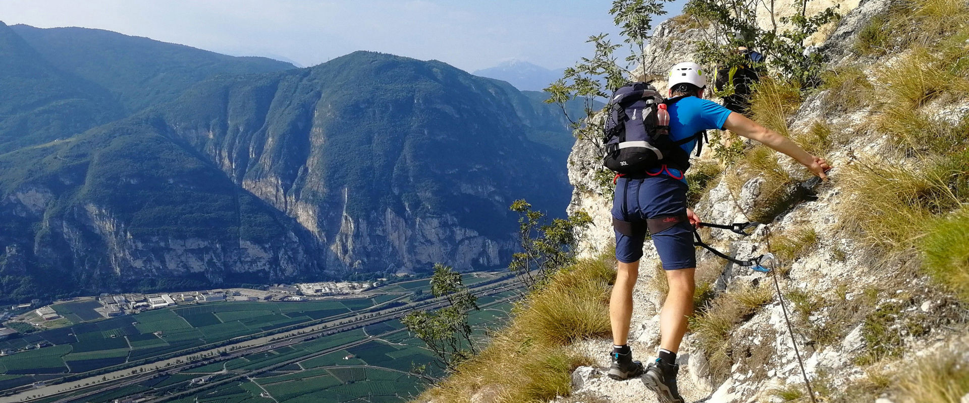 Via ferrata Fennberg Man walks the via ferrata Fennberg with a marvellous view of the Unterland.