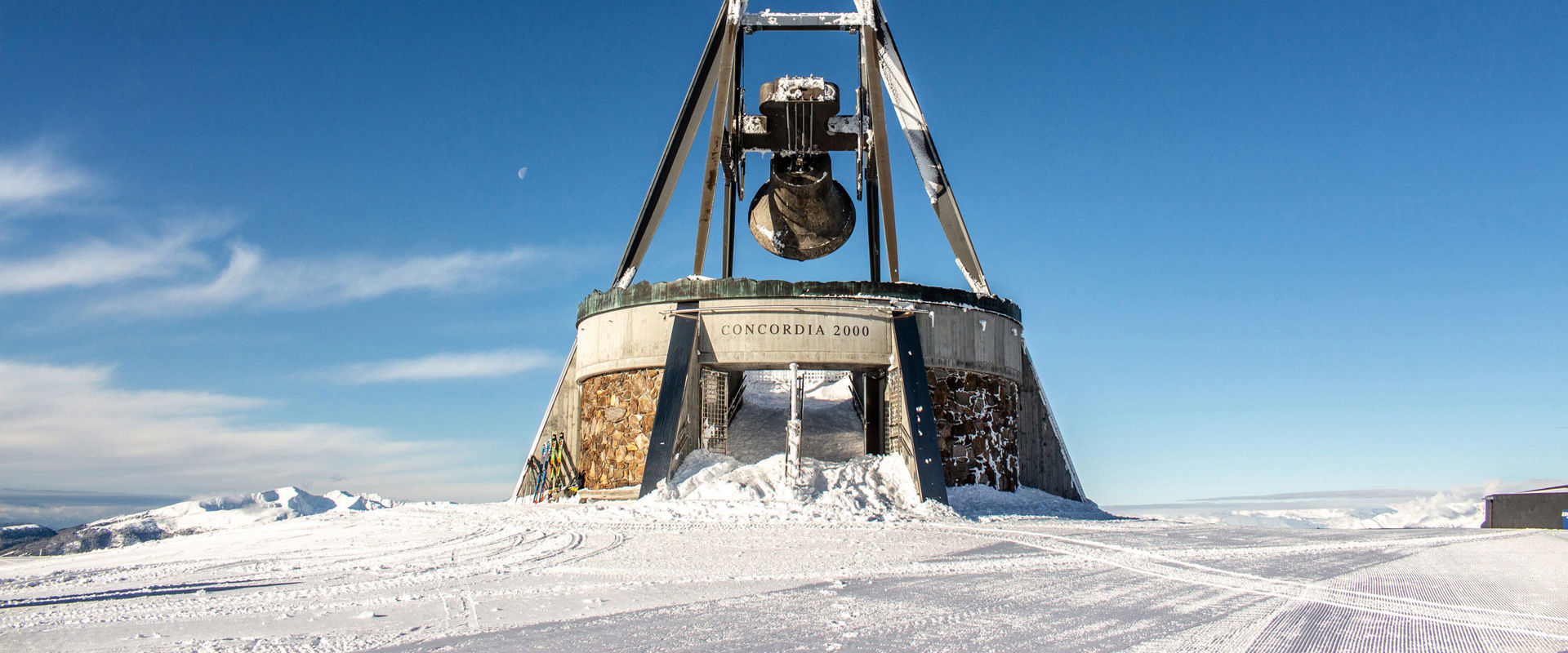 The Concordia 2000 Peace Bell. The Concordia 2000 Peace Bell covered with snow.