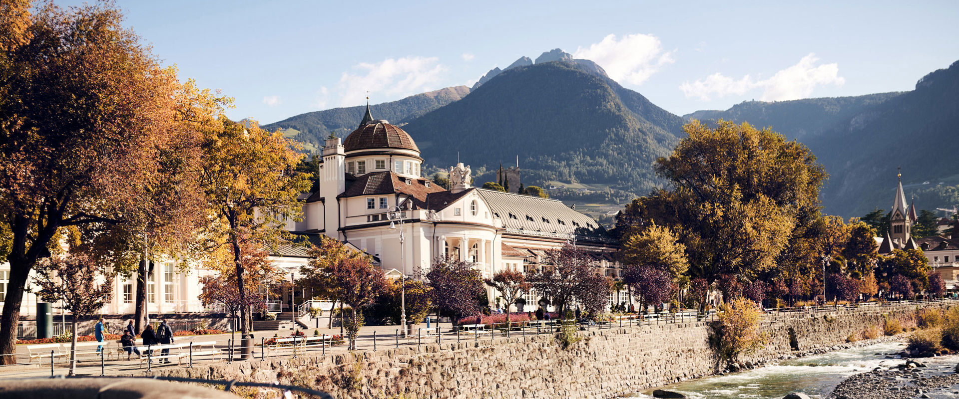 The cultural city of Meran View of the old town of Meran from the bridge.